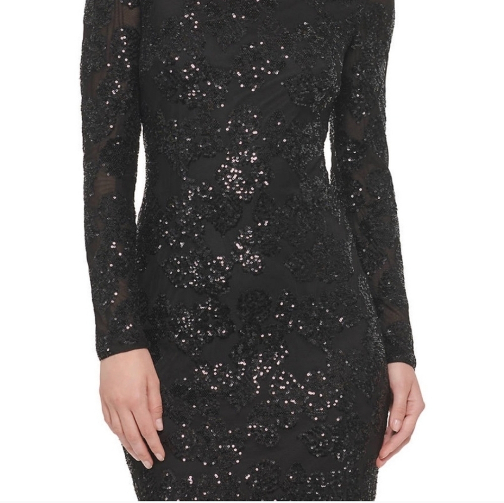 Eliza J. Black Sequin Long Sleeve Fitted Dress - Picture 2 of 9
